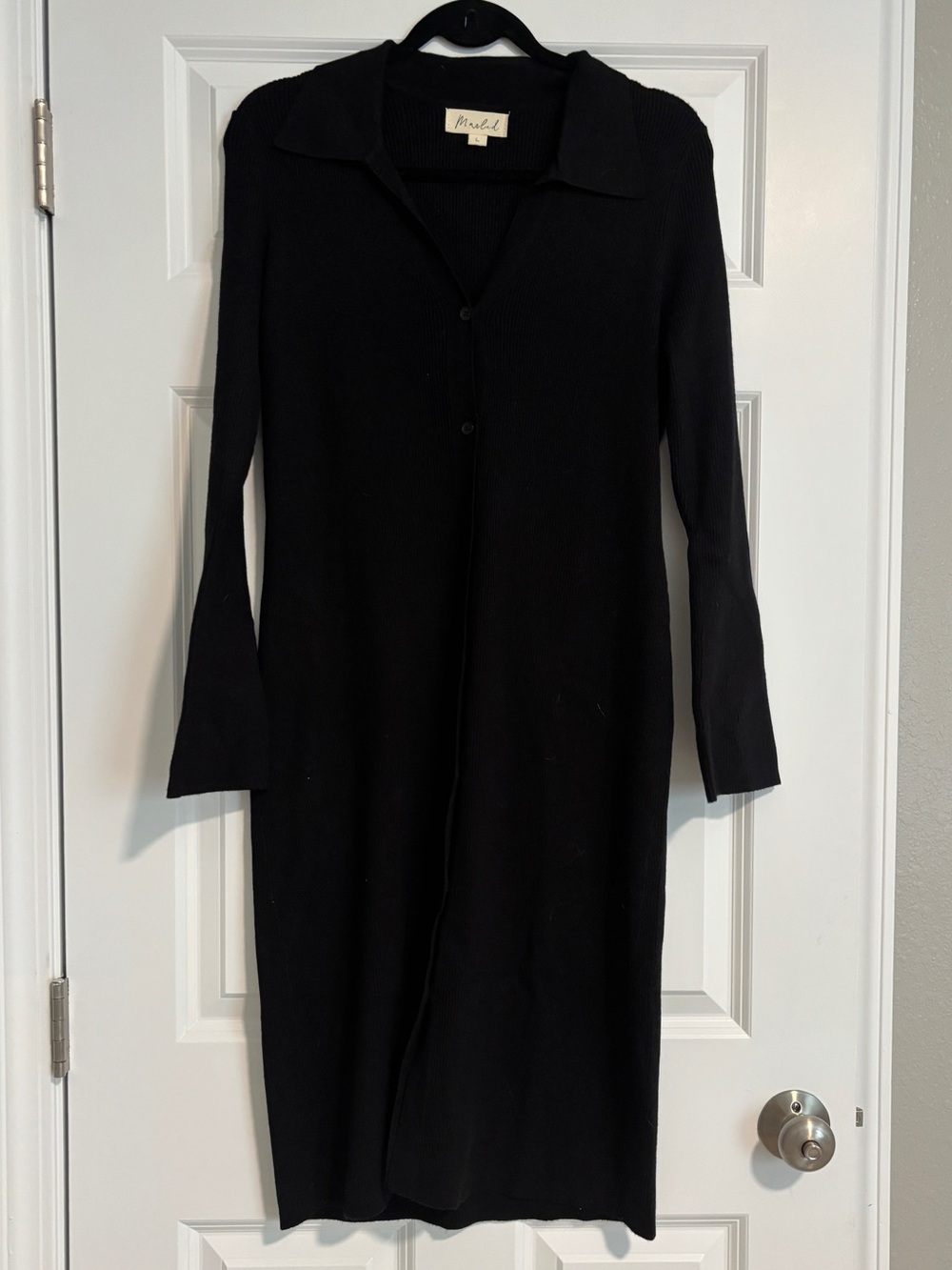 NWOT- Maeld black ribbed knit midi-length shirt dress